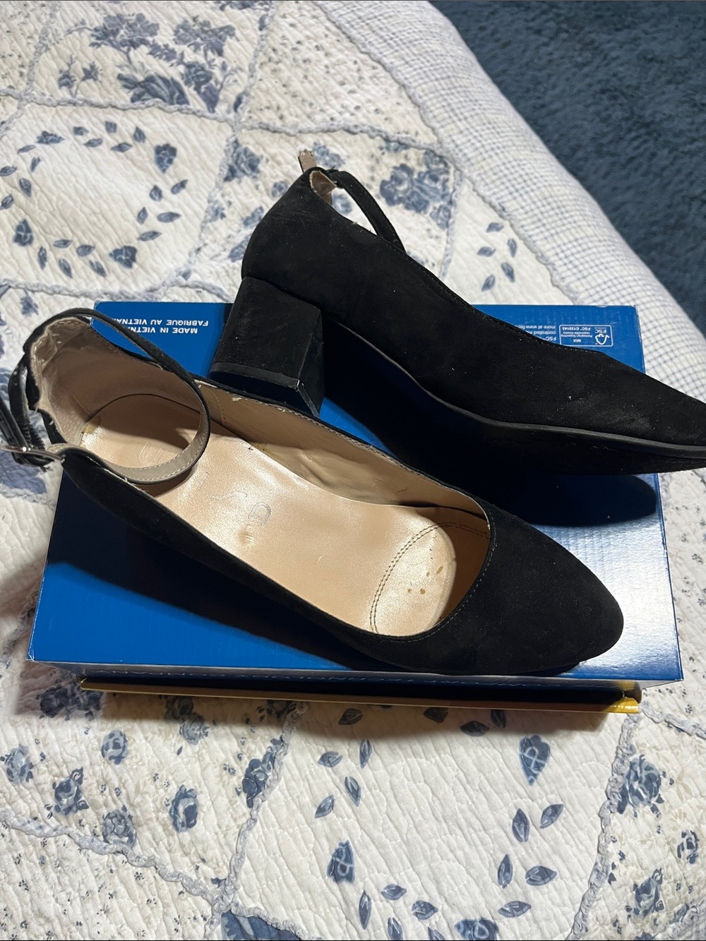 Unisa Black Suede Slingback Block Heel Pumps